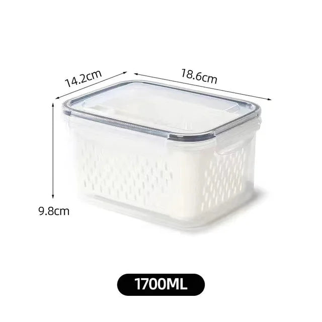 DecorBites™ Fridge Storage Containers with Drain Basket for Kitchen Organization