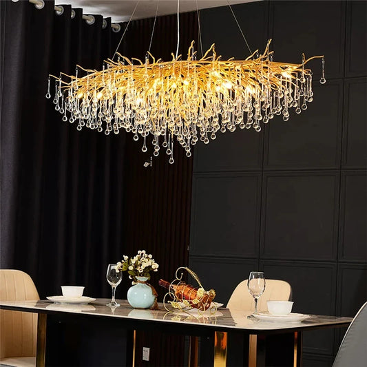 DecorBites™ Crystal Water Drop Chandelier – Luxury Ceiling Light for Hotels, Restaurants, Villas