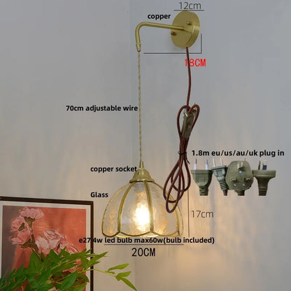 Decorbites™ Glas Messing LED Wandarmleuchte mit Zugschalter Vintage Waschtischleuchte
