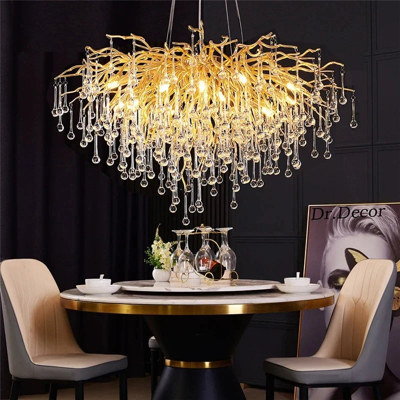 DecorBites™ Crystal Water Drop Chandelier – Luxury Ceiling Light for Hotels, Restaurants, Villas