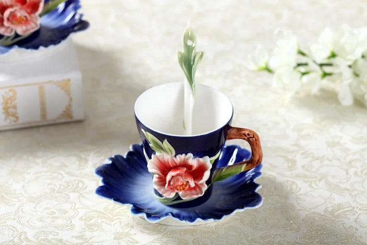 Decorbites™ Emaille-Rosen-Pfingstrosen-Blumen-Kaffeetasse Hochzeits-Geburtstagsgeschenk