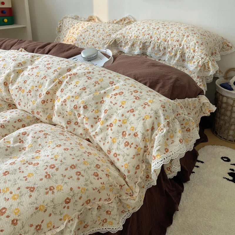 Decorbites™ Korean Lace Ruffles Bettwäsche-Set mit Bettrock, weiches hautfreundliches Material