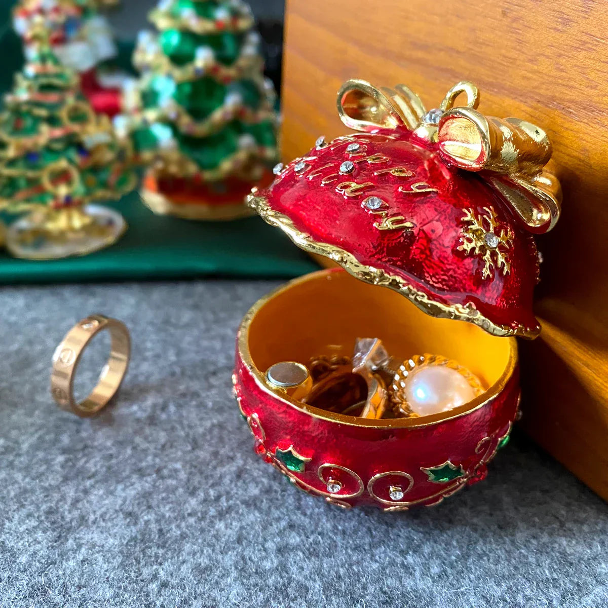 Decorbites™ Jingle Bell Schmuckschatulle mit Kristallen, handbemalt, Weihnachtsbaum-Dekoration
