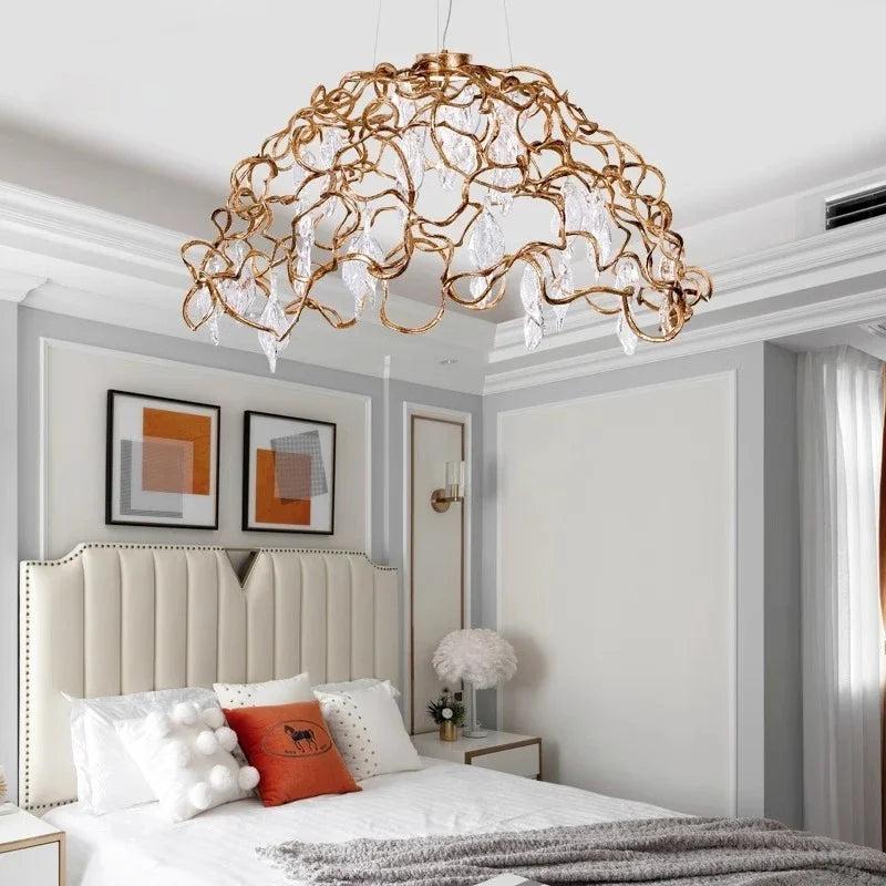 Decorbites™ Kupferkristall-Deckenleuchter für Ess- und Wohnzimmer – Rundes Astkristall-Beleuchtung