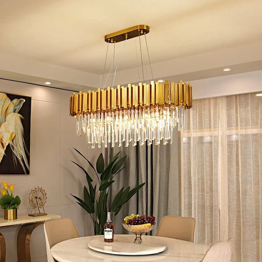 DecorBites™ Crystal Gold Chandelier LED Ceiling Pendant for Living Room Bedroom Kitchen Island