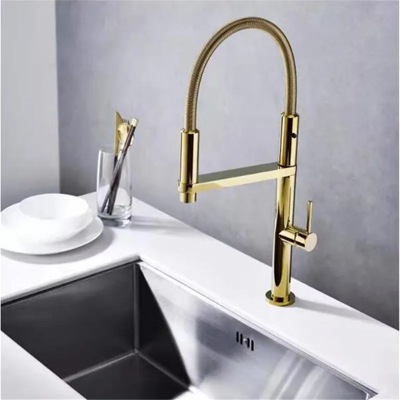 Gold Brass Spring Spout Faucet