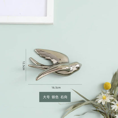 Decorbites™ Goldener Vogel-Schwalben-Skulptur Wanddekoration Dreidimensionale Handwerkskunst