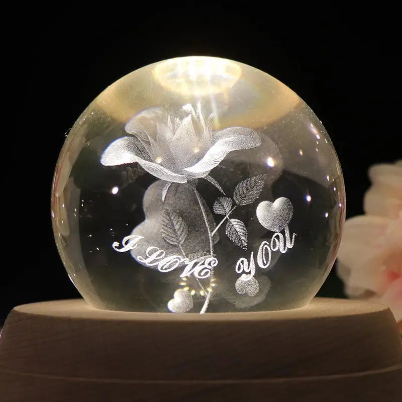 DecorBites™ Crystal Ball Music Box: Rotating Light Projection, Birthday & Valentine's Day Gift