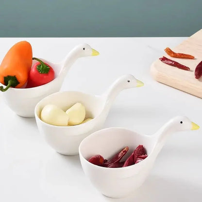 Decorbites™ Kleine Gänse-Keramik-Snackschüssel mit Henkel für Kinder, Dessert, Sauce