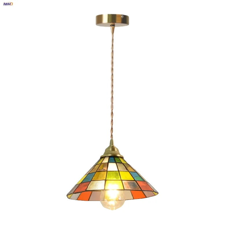 Decorbites™ Bunte Glas-Magisches-Würfel-LED-Hängeleuchte Tiffany-Stil Holz-Hänge-Lampe