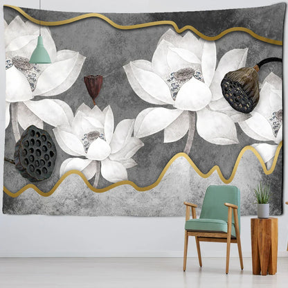 Decorbites™ Tintenlotus-Koi-Gobelin: Boho-Ästhetik Psychedelische Raumkunst Hippie-Dekoration