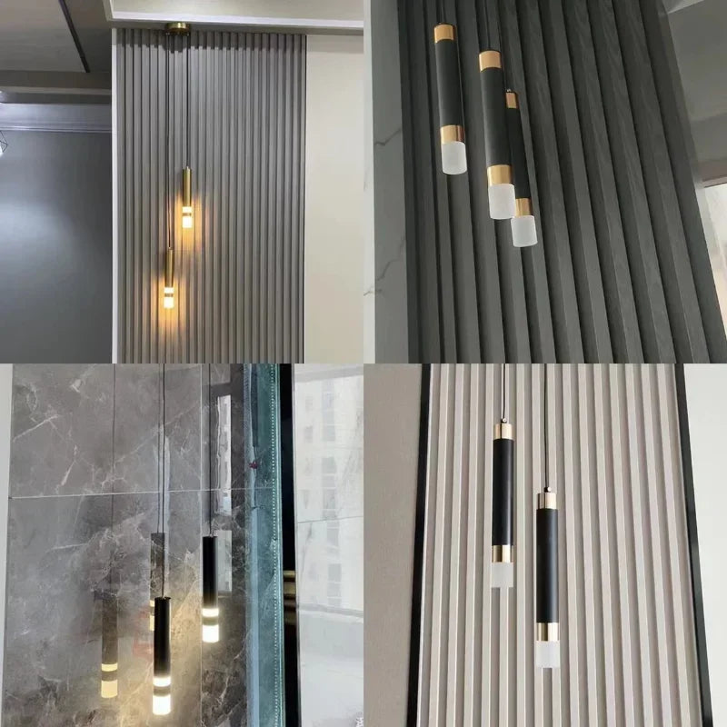 Modern Long Double Spotlight Pendant Light in Black/Gold