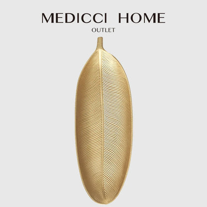 Decorbites™ Blattförmiges Goldlack Holztablett 14,5x40 cm - Modernes Dekoratives Tischgeschirr
