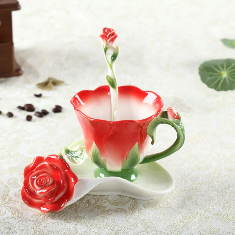 Decorbites™ Emaille-Rosen-Pfingstrosen-Blumen-Kaffeetasse Hochzeits-Geburtstagsgeschenk