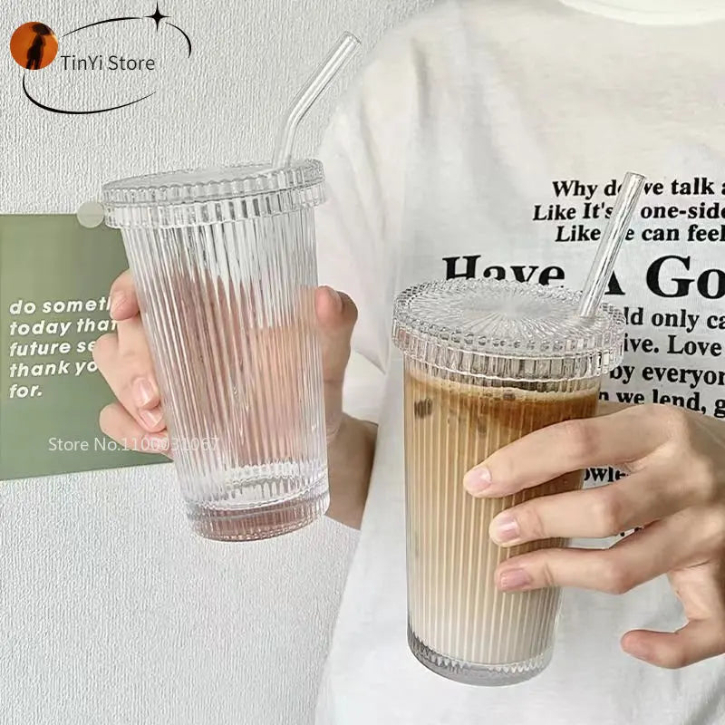 DecorBites™ Glass Straw Cup - Elegant Japanese Style Milk Coffee Tea Wedding Gift
