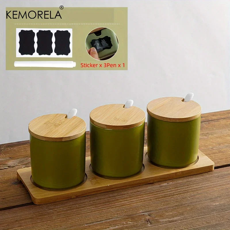 Decorbites™ Japanisches Retro-Keramik-Gewürzgefäß-Set mit Tablett - 3-teiliges Küchenorganizer