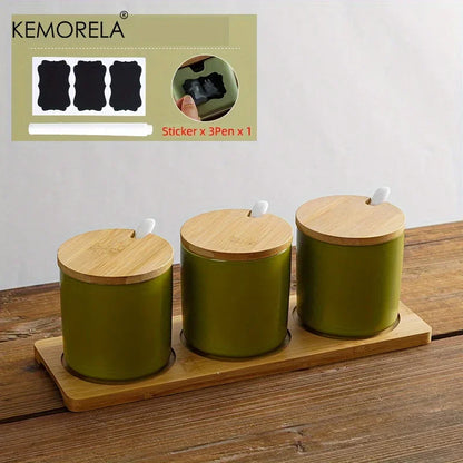 Decorbites™ Japanisches Retro-Keramik-Gewürzgefäß-Set mit Tablett - 3-teiliges Küchenorganizer