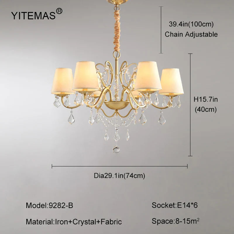 DecorBites™ Gold Crystal Chandelier with Lamp Shade for Elegant Living Room, Bedroom, and Kitchen