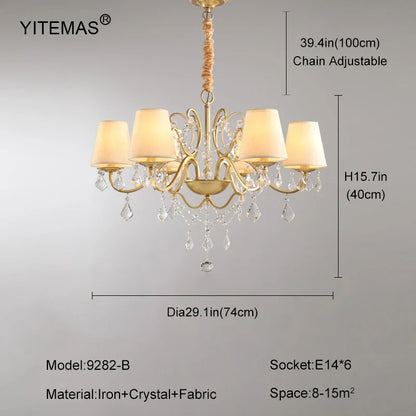 DecorBites™ Gold Crystal Chandelier with Lamp Shade for Elegant Living Room, Bedroom, and Kitchen