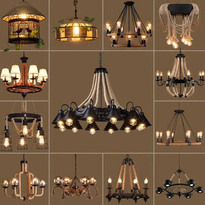 Decorbites™ Industrielles Hanfseil-Hängeleuchte mit Eisenlampenschirm