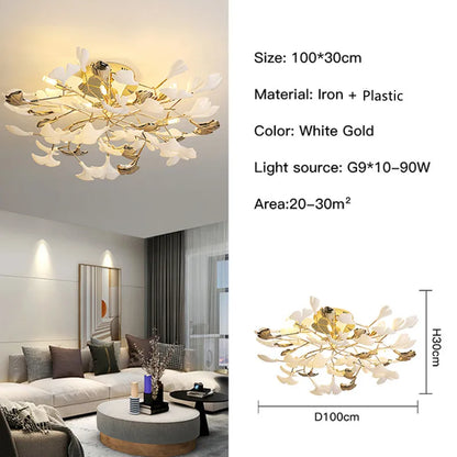 Decorbites™ Gold Asternleuchter mit Porzellanblättern – Pendellampe für luxuriöse Wohnzimmerdekoration