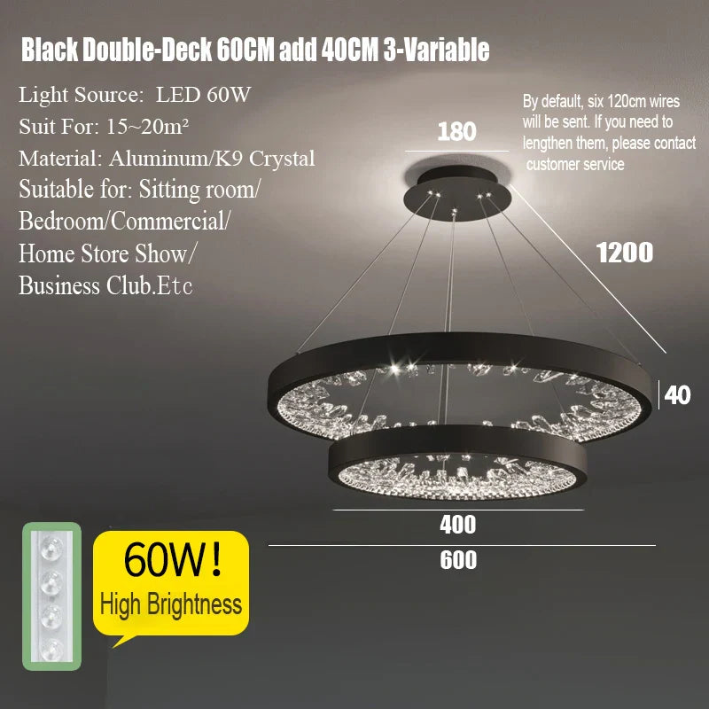DecorBites™ Crystal LED Chandelier Circle Hanging Lamp - Modern Luxury Dimmable Lighting