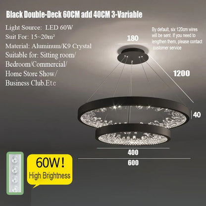 DecorBites™ Crystal LED Chandelier Circle Hanging Lamp - Modern Luxury Dimmable Lighting