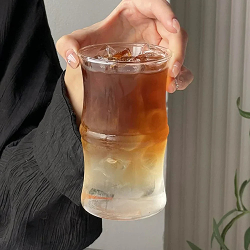 Decorbites™ Glas Bambus-Knoten-Becher – Süßer klarer Glas-Kaffeebecher für heiße oder kalte Getränke