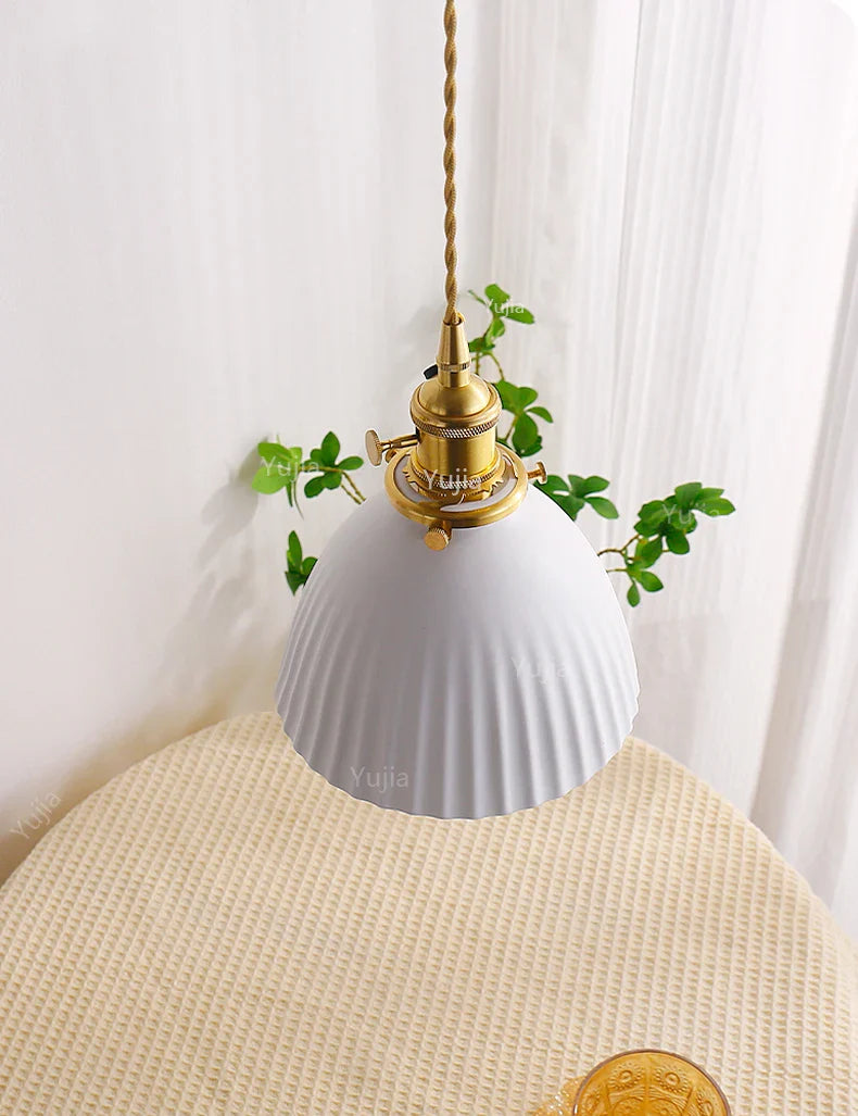 Japanese Ceramic Pendant Light With Copper Finish