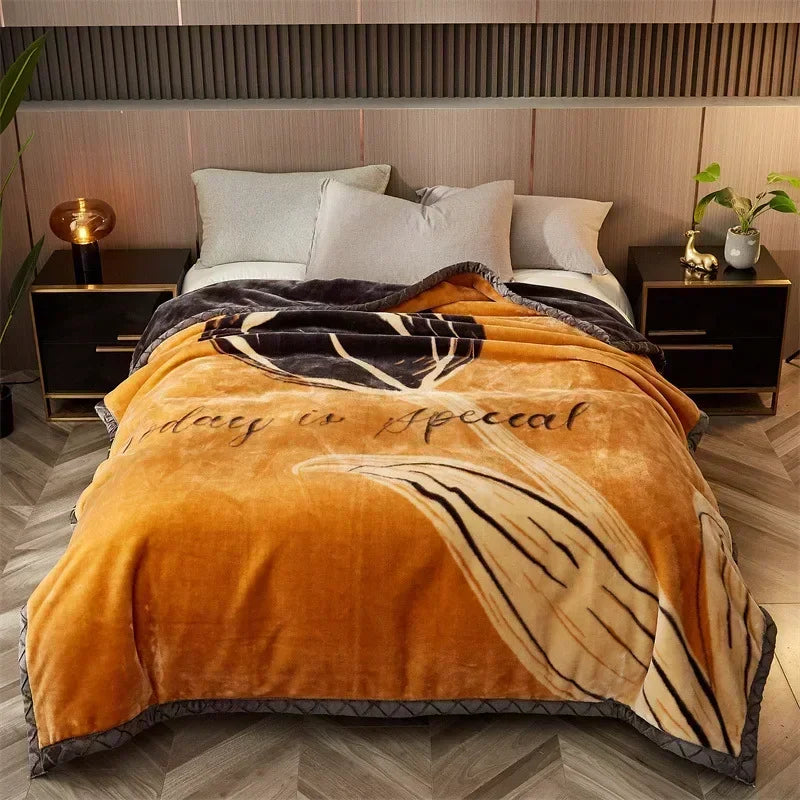 DecorBites™ Cozy Flocked Raschel Blanket | Soft & Warm Double-Sided Winter Bedding