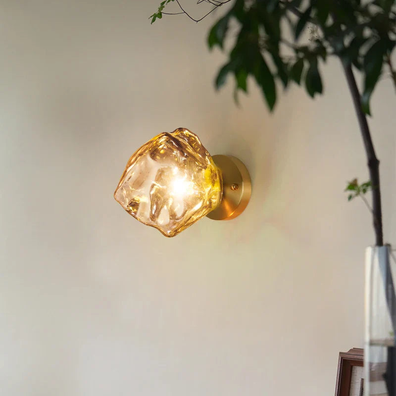 Brass Ice Glass Wall Sconce