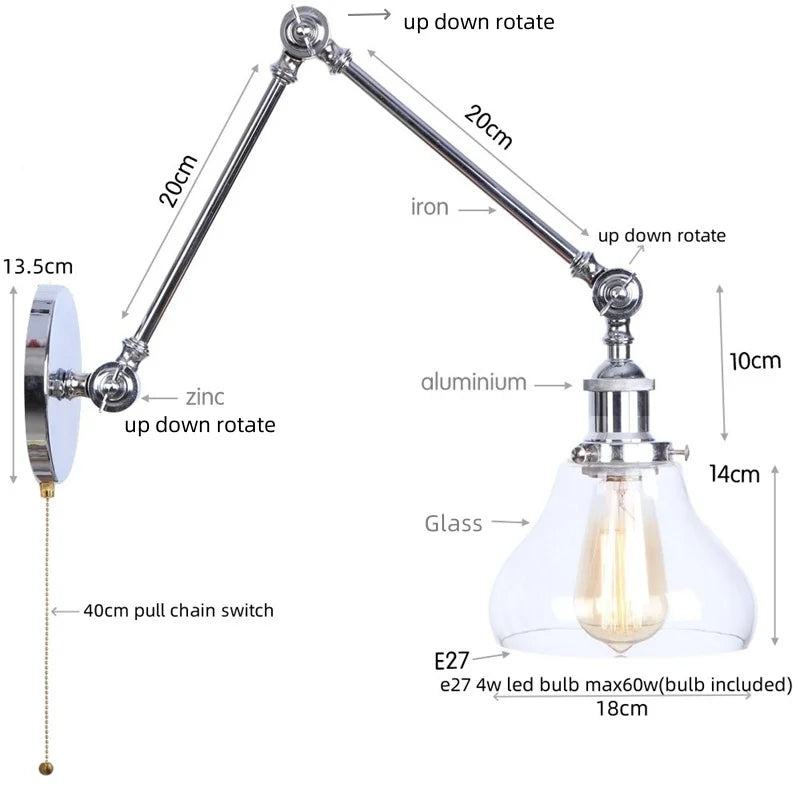 Glass Swing Arm Wall Sconce