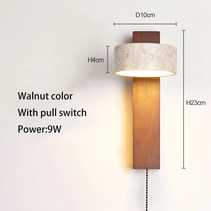 DecorBites™ Cream Style Bedside Lamp With Rotatable LED Light - Walnut Wood Texture