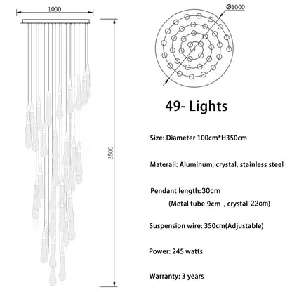 DecorBites™ Gold Drop Design LED Crystal Chandelier for Staircase & Lobby