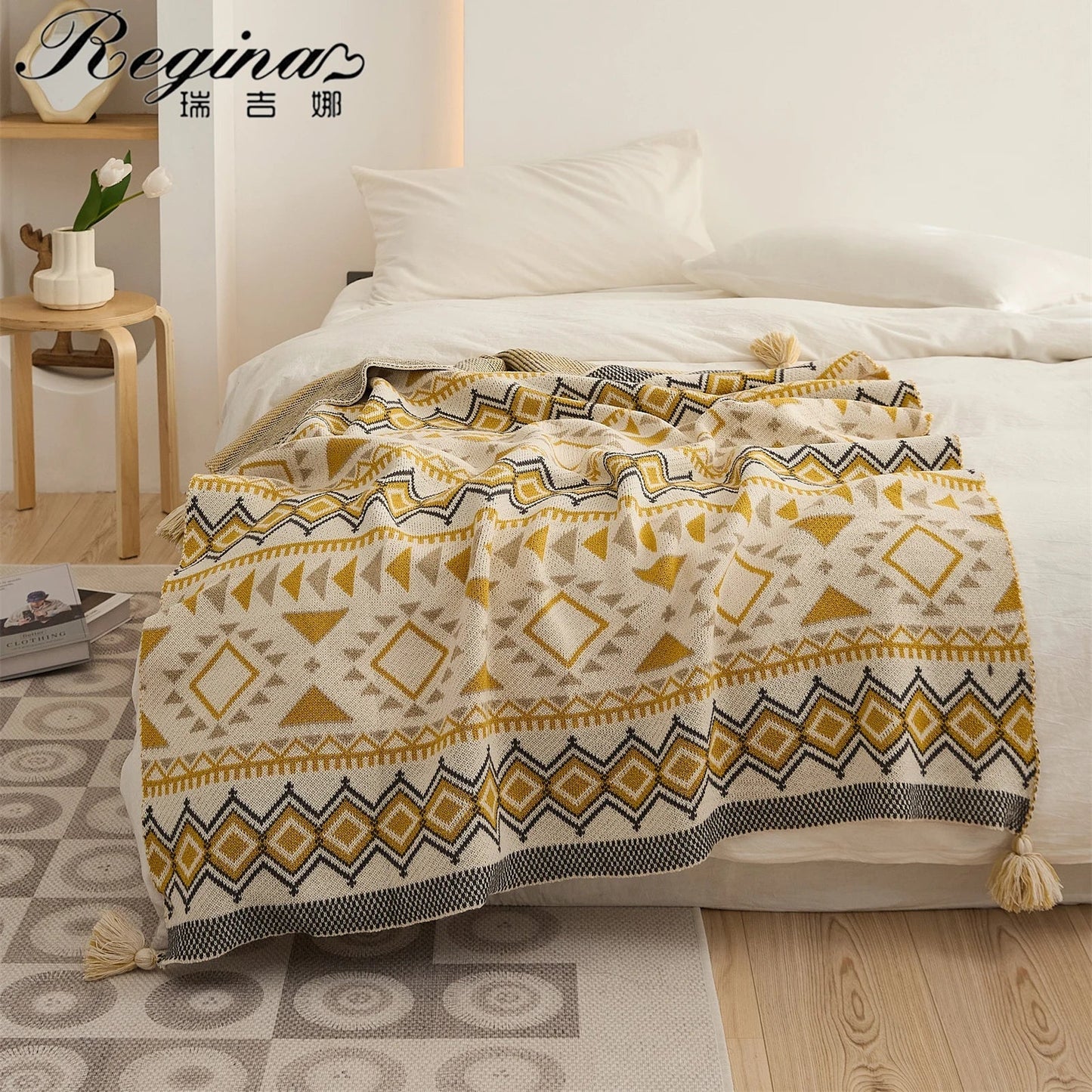 Decorbites™ Ethnische Boho-Decke – Weiche und warme Umhüllung für Frühlings-Picknicks, Camping und Heimdekoration