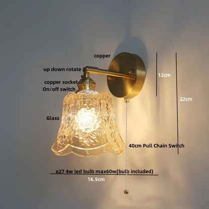 Decorbites™ Grüne Glas-LED-Wandleuchten mit Zugschalter Vintage-Stil Nachttischlampe
