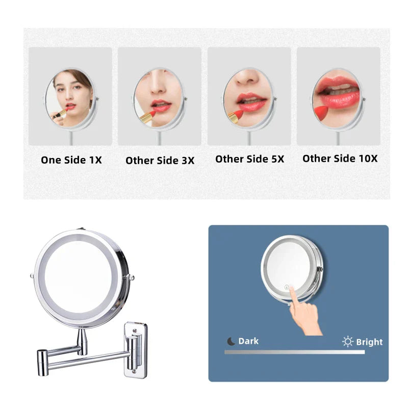 Decorbites™ LED-Licht-Make-up-Spiegel 10-fache Vergrößerung Doppelseitig Touch-Dimming