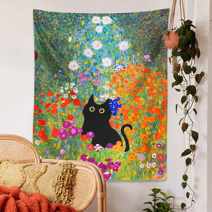 DecorBites™ Garden Cat Tapestry Wall Hanging - Psychedelic Bohemia Room Art Home Decor