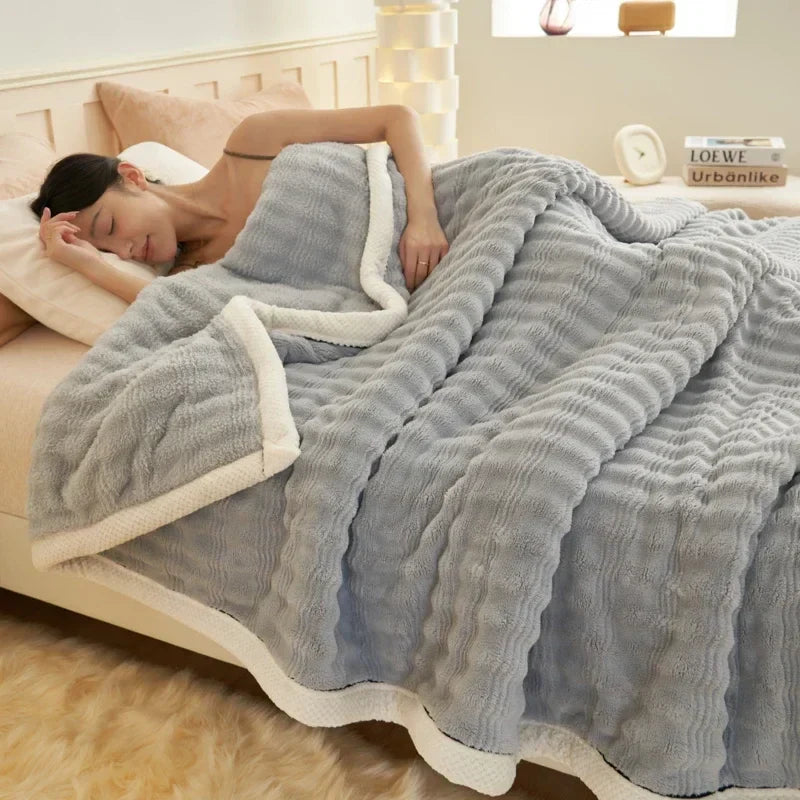 Decorbites™ Kuscheliges Hasen-Plüschdecke: Weiche gestreifte warme Sofawurfdecke, saugfähige atmungsaktive Nickerchen-Decke