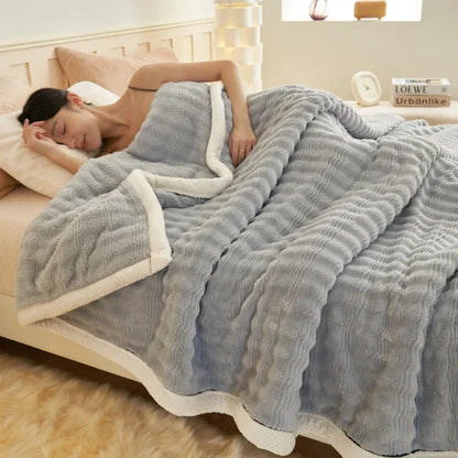 Decorbites™ Kuscheliges Hasen-Plüschdecke: Weiche gestreifte warme Sofawurfdecke, saugfähige atmungsaktive Nickerchen-Decke