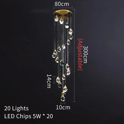 DecorBites™ Crystal LED Chandelier: Modern Staircase & Living Room Pendant Light Fixture