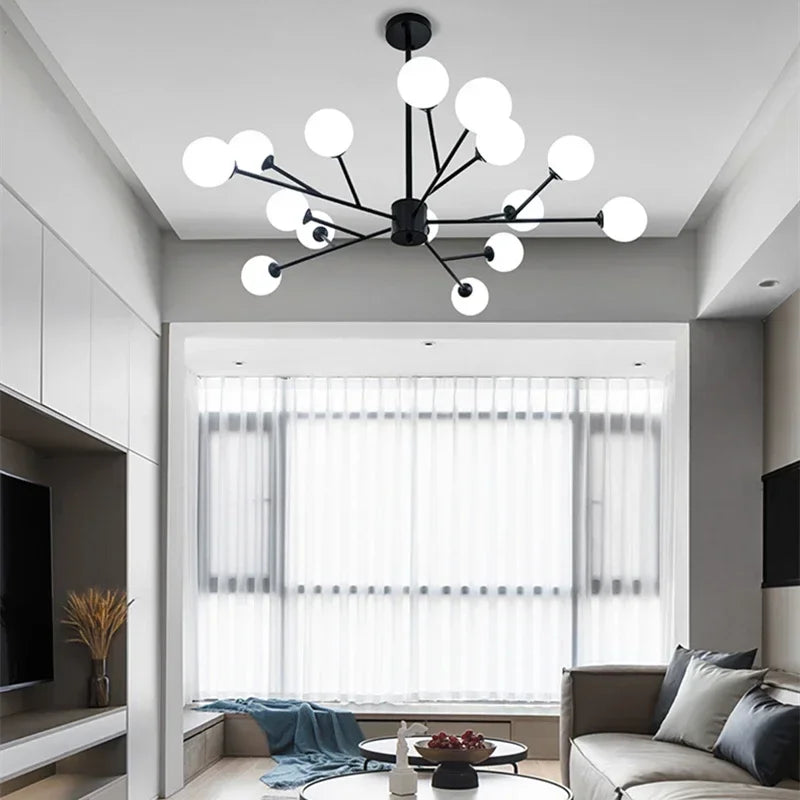 DecorBites™ Glass Ball Modern Branch Chandelier - Magic Bean Design for Living Room