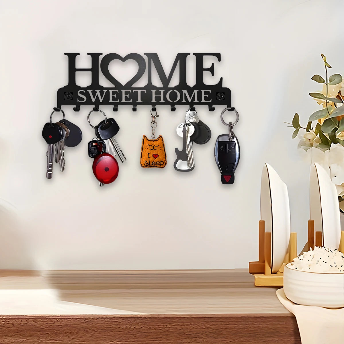 Black Metal Keys Holder With 10 Hooks