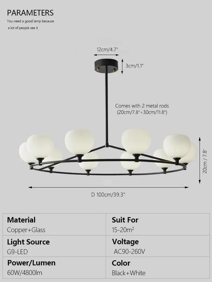 DecorBites™ Copper Glass Chandelier: Stylish Hanging Light for Living Room, Bedroom, Dining Room