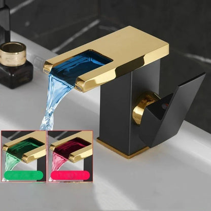 Decorbites™ LED-Wasserfall-Waschtischarmatur Messing Temperaturfarben-Wechsel Mischbatterie