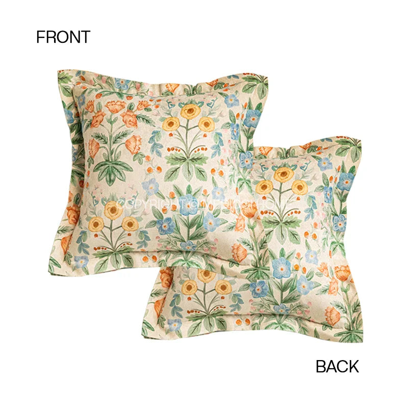 DecorBites™ French Pastoral Flowers Lumbar Pillow Cover 30x50cm Luxe Fabric Texture Case