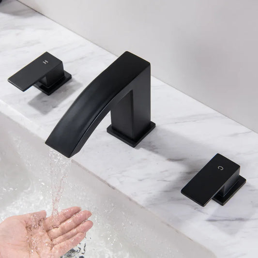 DecorBites™ Gold Black Waterfall Bathroom Basin Faucet 3 Hole Hot Cold Water Tap