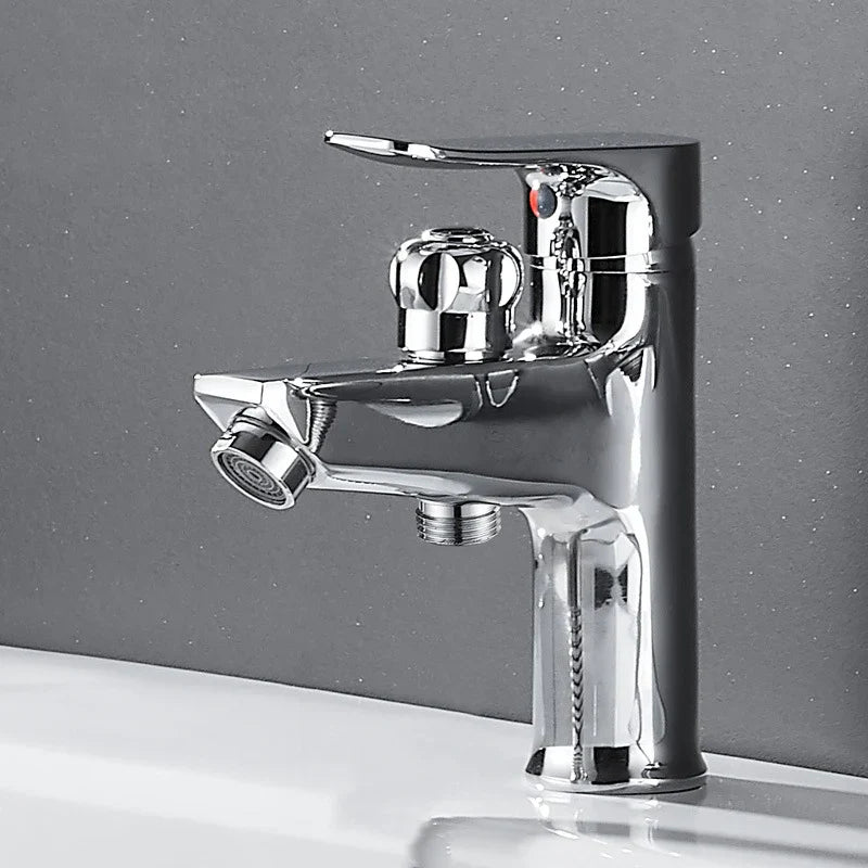 DecorBites™ Black Brass Single Handle Bathroom Basin Faucet with Shower Head, Hot and Cold Mixer Tap