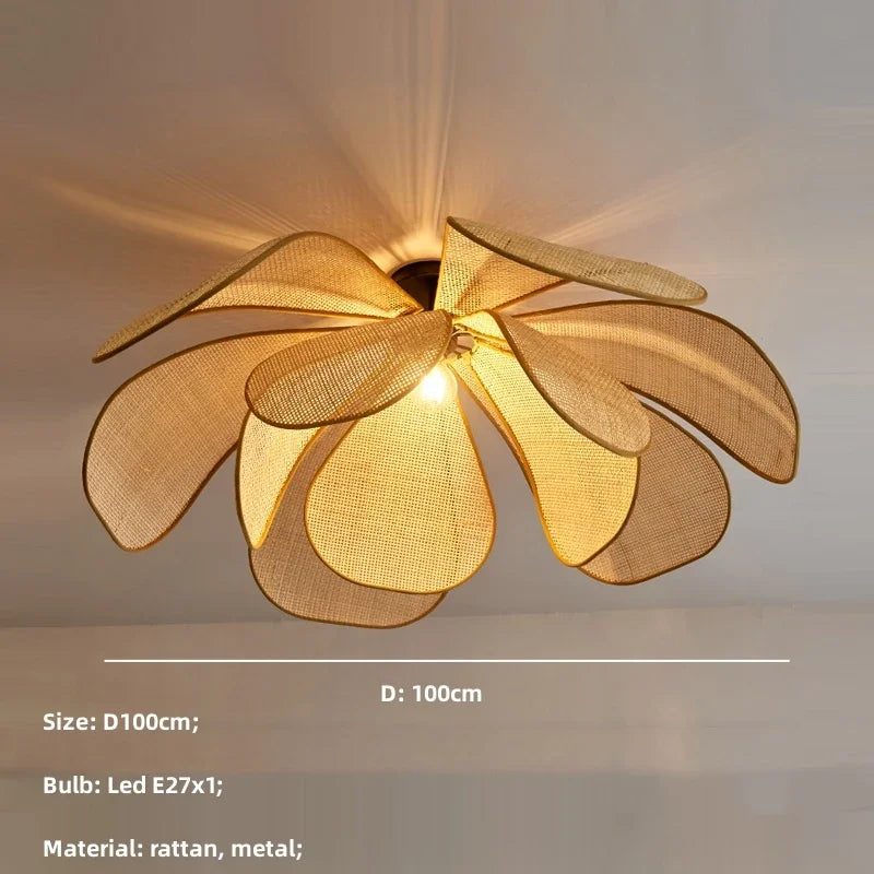 DecorBites™ Japanese Wicker Petal Chandelier for Tea House Dining, Parlor, Restaurant