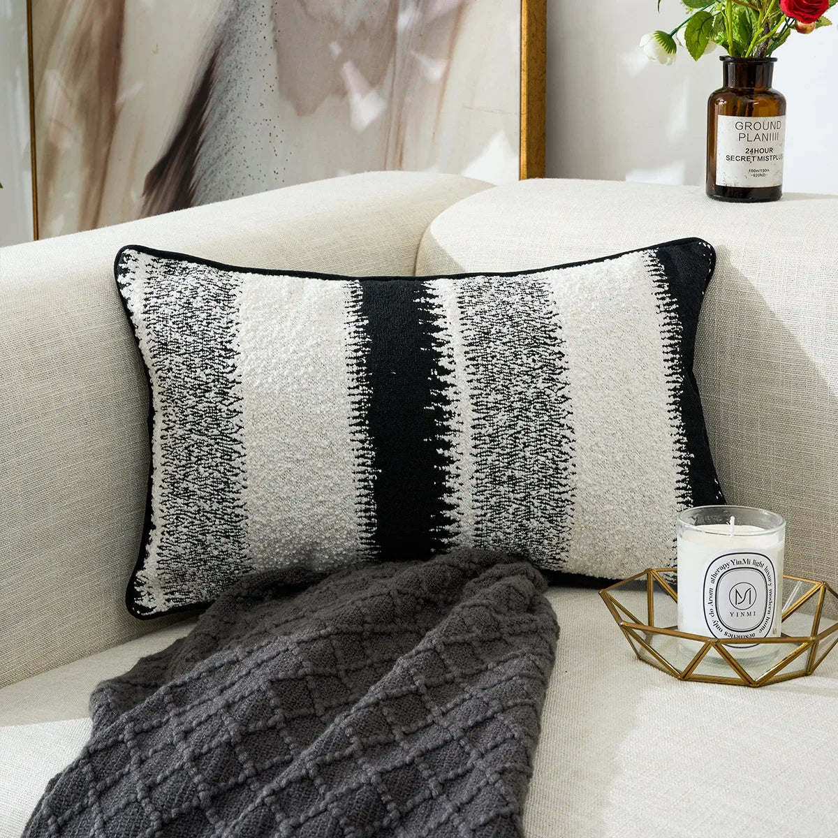 DecorBites™ Geometric Chenille Pillow Cover: Stylish Nordic Jacquard Cushion for Sofa